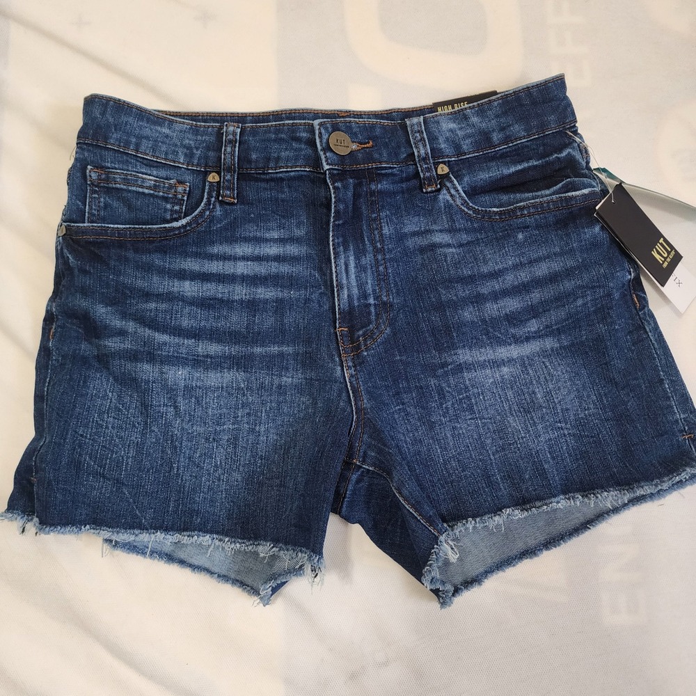KUT from the Kloth Women's High Rise‎ Denim Shorts Frayed Hem Dark Wash Size 6